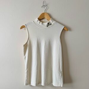 Christopher & Banks Sleeveless Mock Neck with Pine Tree Embroidery Size L